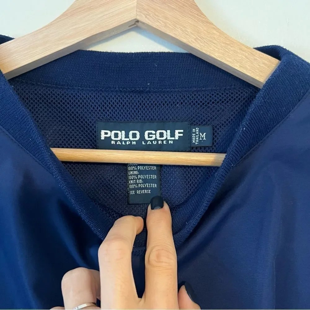Vintage Polo Golf Ralph Lauren Navy Blue Pullover Windbreaker Size M Clubs Logo